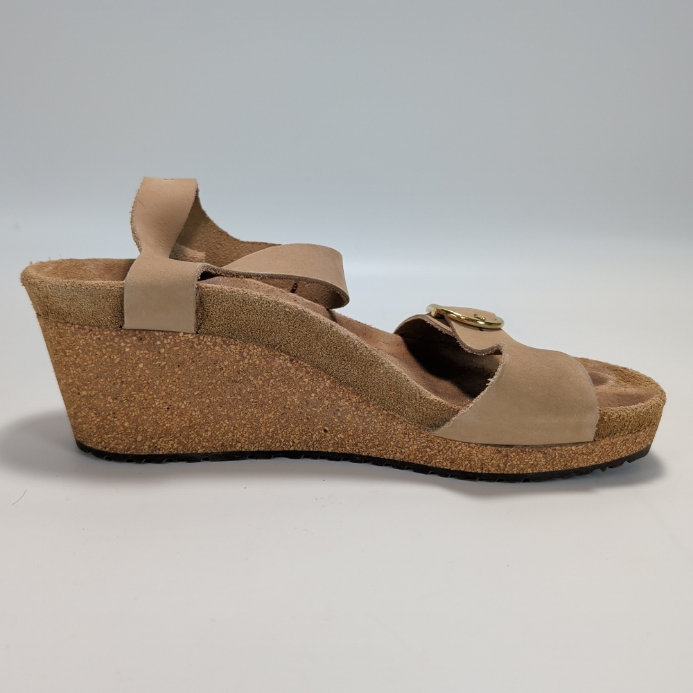 Birkenstock Papillio Soley Nubuck Leather Strappy Wedge Sandals - Sandcastle - Picture 6 of 11